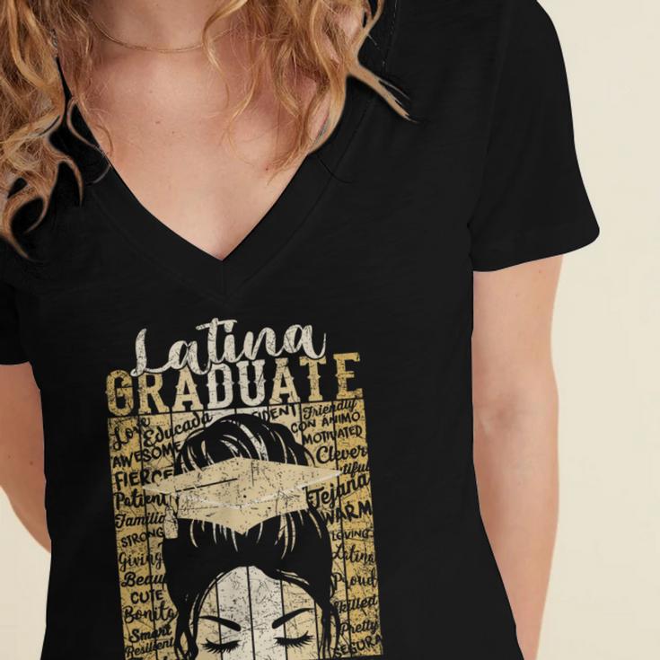 Latina Graduate Educated Powerful Class Of 2024 Graduation Women's Jersey Short Sleeve Deep V-Neck Tshirt