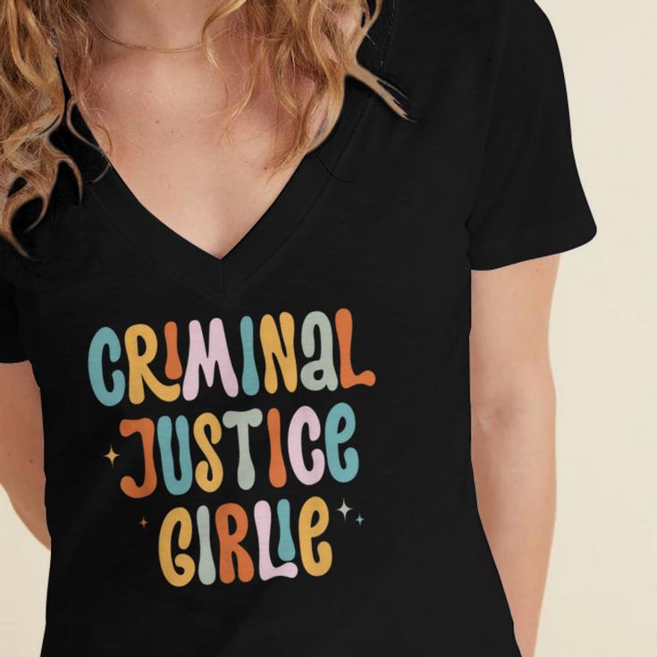 Lawyer True Crime Lover Addict Graduation Apparel Criminal Justice Girlie Major Degree Future Detective Women's Jersey Short Sleeve Deep V-Neck Tshirt