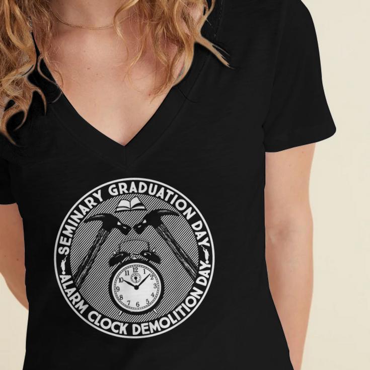 LDS Seminary Graduation Alarm Clock Mormon Shirt Women's Jersey Short Sleeve Deep V-Neck Tshirt