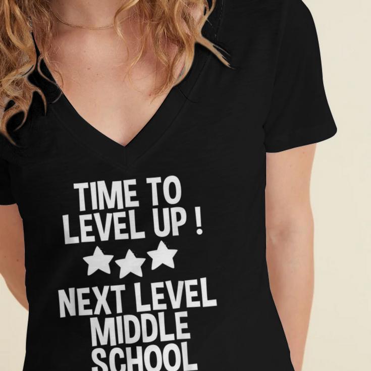 Level Up Middle School 5th Grade Graduation Party Women's Jersey Short Sleeve Deep V-Neck Tshirt