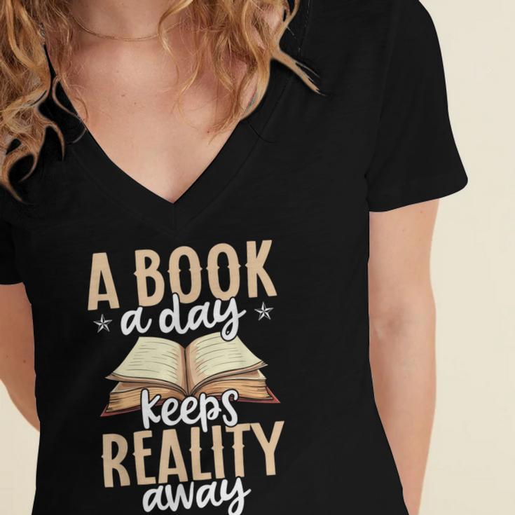 Librarian A Book A Day For Book Lover Reading Library Women's Jersey Short Sleeve Deep V-Neck Tshirt Librarian A Book A Day For Book Lover Reading Library Women's Jersey Short Sleeve Deep V-Neck Tshirt
