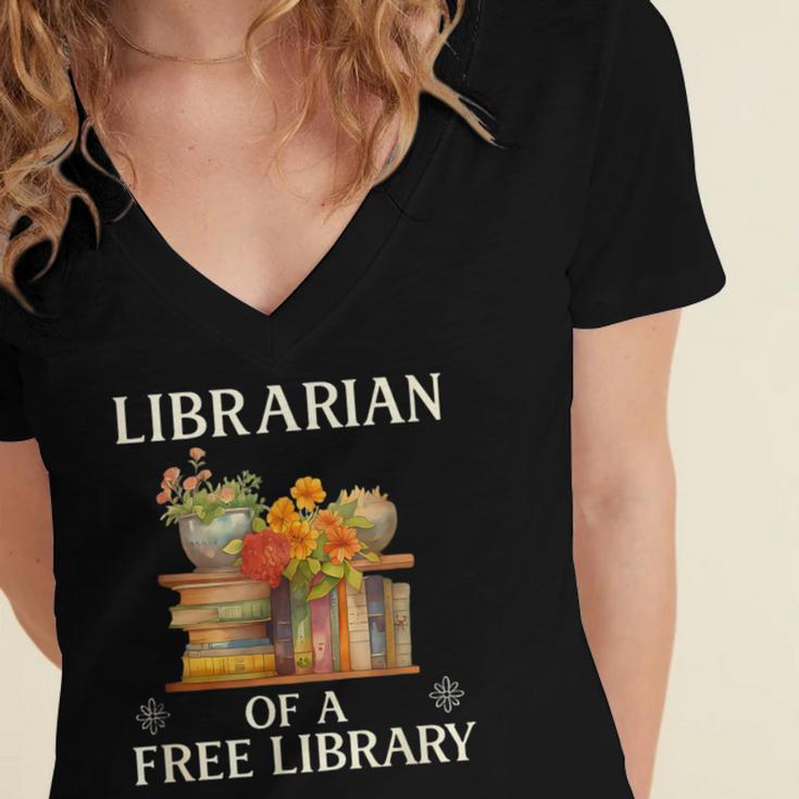Librarian Of a Free Library Floral Book Lover Women's Jersey Short Sleeve Deep V-Neck Tshirt Librarian Of a Free Library Floral Book Lover Women's Jersey Short Sleeve Deep V-Neck Tshirt