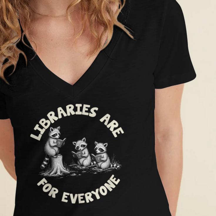 Libraries Are For Everyone Read Banned Book Librarian Reader Women's Jersey Short Sleeve Deep V-Neck Tshirt