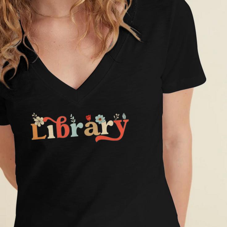 Library School Librarian Book Lover Reading Floral For Women Women's Jersey Short Sleeve Deep V-Neck Tshirt Library School Librarian Book Lover Reading Floral For Women Women's Jersey Short Sleeve Deep V-Neck Tshirt