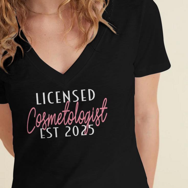 Licensed Cosmetologist Graduation 2025 Cosmetology School Women's Jersey Short Sleeve Deep V-Neck Tshirt