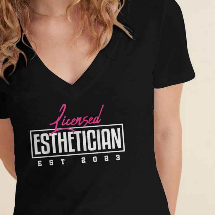 Licensed Esthetician 2023 Graduation Women's Jersey Short Sleeve Deep V-Neck Tshirt
