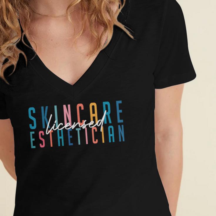 Licensed Skin Esthetician Graduation Skin Esthetician Women's Jersey Short Sleeve Deep V-Neck Tshirt