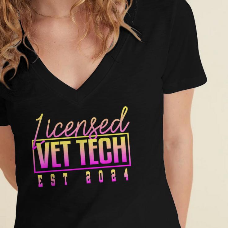 Licensed Vet Tech Veterinary Technician Graduation 2024 Women's Jersey Short Sleeve Deep V-Neck Tshirt