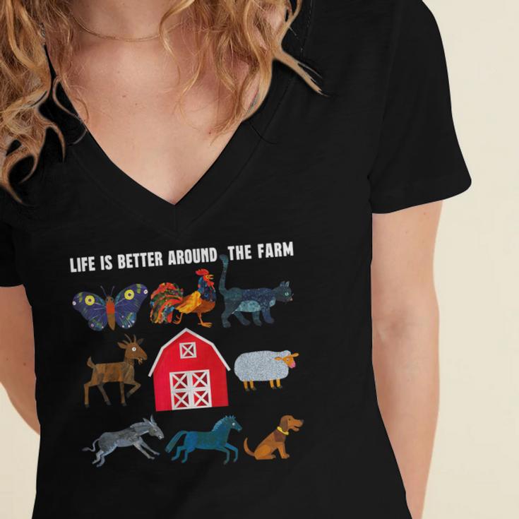 Life Is Better Around The Farm Nostalgia Trendy Women's Jersey Short Sleeve Deep V-Neck Tshirt