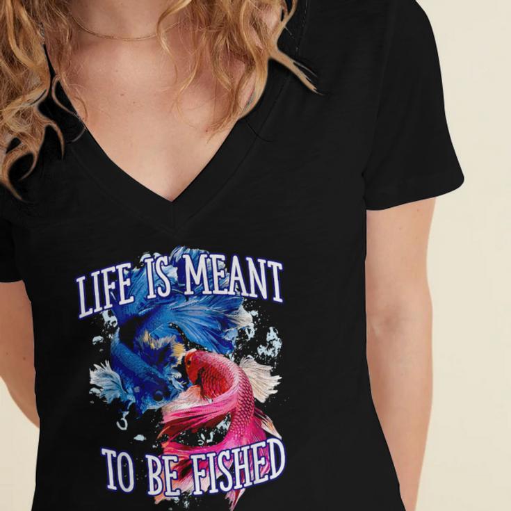 Life Meant To Fished Introvert Sayings Antisocial Quotes Women's Jersey Short Sleeve Deep V-Neck Tshirt