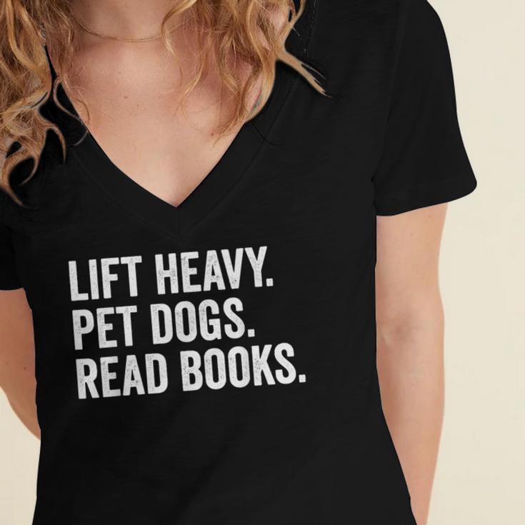Lift Heavy Pet Dogs Read Books Gym Workout Weight Lifter Women's Jersey Short Sleeve Deep V-Neck Tshirt
