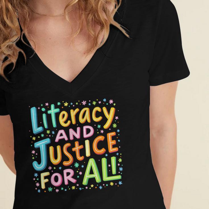 Literacy And Justice For All Protect Banned Books Library Women's Jersey Short Sleeve Deep V-Neck Tshirt