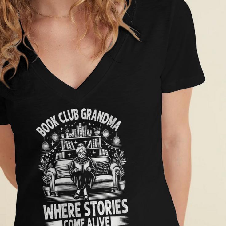 Literary Grandma Reading Club Book Lover Story Enthusiast Women's Jersey Short Sleeve Deep V-Neck Tshirt Literary Grandma Reading Club Book Lover Story Enthusiast Women's Jersey Short Sleeve Deep V-Neck Tshirt