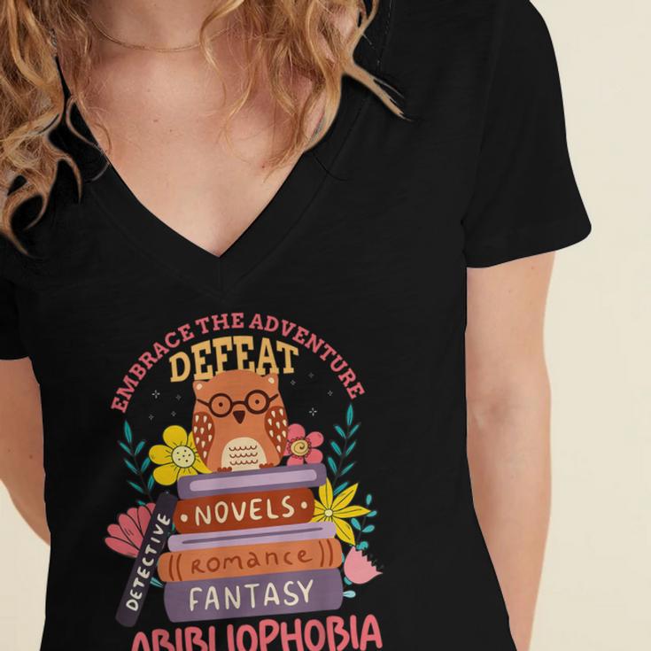Literature Abibliophobia Book Reader Women's Jersey Short Sleeve Deep V-Neck Tshirt