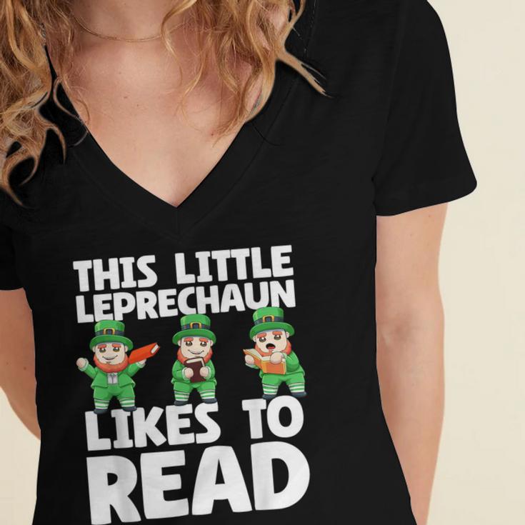 This Little Leprechaun Likes To Read St Patrick's Day Book Women's Jersey Short Sleeve Deep V-Neck Tshirt This Little Leprechaun Likes To Read St Patrick's Day Book Women's Jersey Short Sleeve Deep V-Neck Tshirt