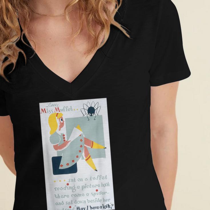 Little Miss Muffet Reading a Picture Book Women's Jersey Short Sleeve Deep V-Neck Tshirt Little Miss Muffet Reading a Picture Book Women's Jersey Short Sleeve Deep V-Neck Tshirt