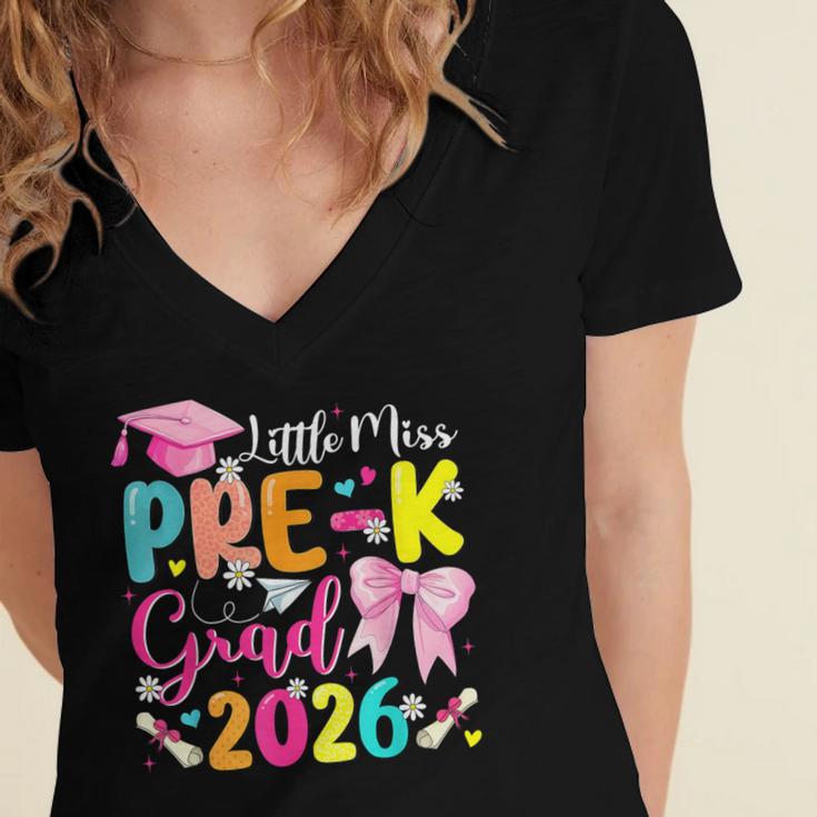 Little Miss Pre-K Grad 2026 Preschool Graduation Kids Girls Women's Jersey Short Sleeve Deep V-Neck Tshirt