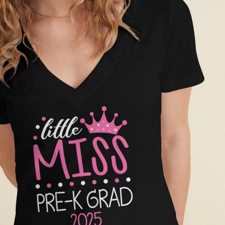 Little Miss Pre-K Grad Preschool Prek Graduation 2025 Women's Jersey Short Sleeve Deep V-Neck Tshirt