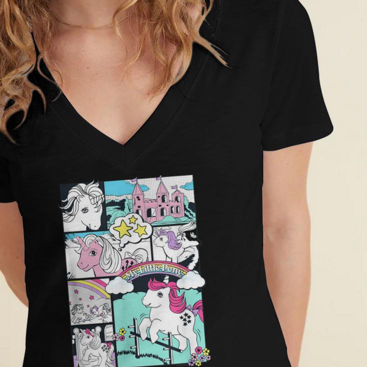 My Little Pony Classic Vintage Rainbow Castle Comic Book Women's Jersey Short Sleeve Deep V-Neck Tshirt