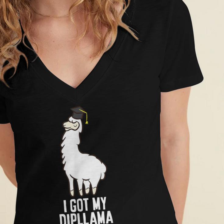 LLama Graduation I Got My Dipllama Cute Llama Women's Jersey Short Sleeve Deep V-Neck Tshirt