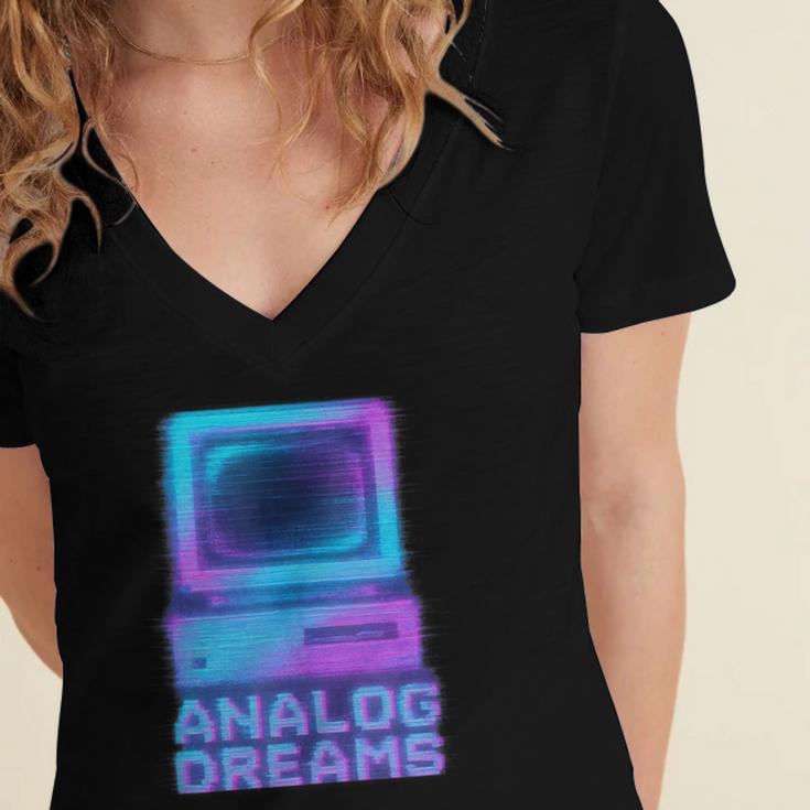 Lofi Reverie Analog Dreams Pixel 90s Desktop VHS Nostalgia Women's Jersey Short Sleeve Deep V-Neck Tshirt