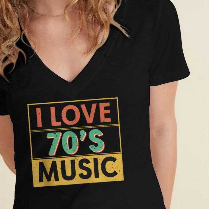I Love 70's Music Retro Style Nostalgia Vibe 1970 70's Party Women's Jersey Short Sleeve Deep V-Neck Tshirt