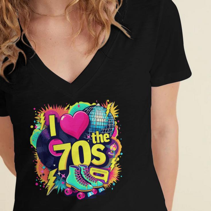 I Love The 70s Retro Cassette Roller Vinyl Nostalgia Vibes Women's Jersey Short Sleeve Deep V-Neck Tshirt I Love The 70s Retro Cassette Roller Vinyl Nostalgia Vibes Women's Jersey Short Sleeve Deep V-Neck Tshirt