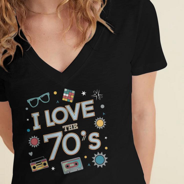I Love The 70's Retro Nostalgia Women's Jersey Short Sleeve Deep V-Neck Tshirt