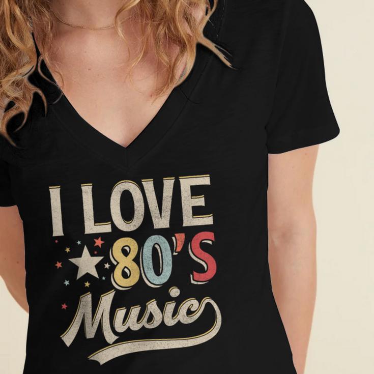 I Love 80's Music Retro Style Nostalgia Cassette 1980s Party Women's Jersey Short Sleeve Deep V-Neck Tshirt
