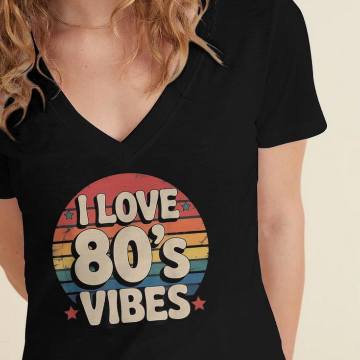 I Love 80’s Vibes Retro 80s Style Vintage Sunset Nostalgia Women's Jersey Short Sleeve Deep V-Neck Tshirt