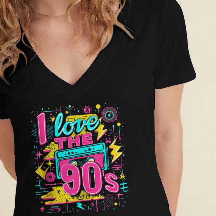 I Love The 90'S 90s Nostalgia Women's Jersey Short Sleeve Deep V-Neck Tshirt I Love The 90'S 90s Nostalgia Women's Jersey Short Sleeve Deep V-Neck Tshirt