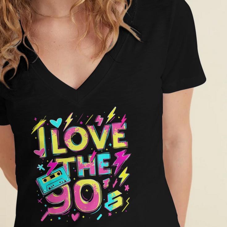 I Love The 90'S 90s Retro Nostalgia Women's Jersey Short Sleeve Deep V-Neck Tshirt I Love The 90'S 90s Retro Nostalgia Women's Jersey Short Sleeve Deep V-Neck Tshirt