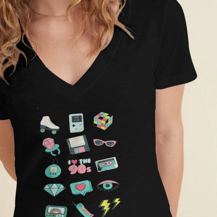 I Love The 90s Old For Nostalgia Fans Women's Jersey Short Sleeve Deep V-Neck Tshirt