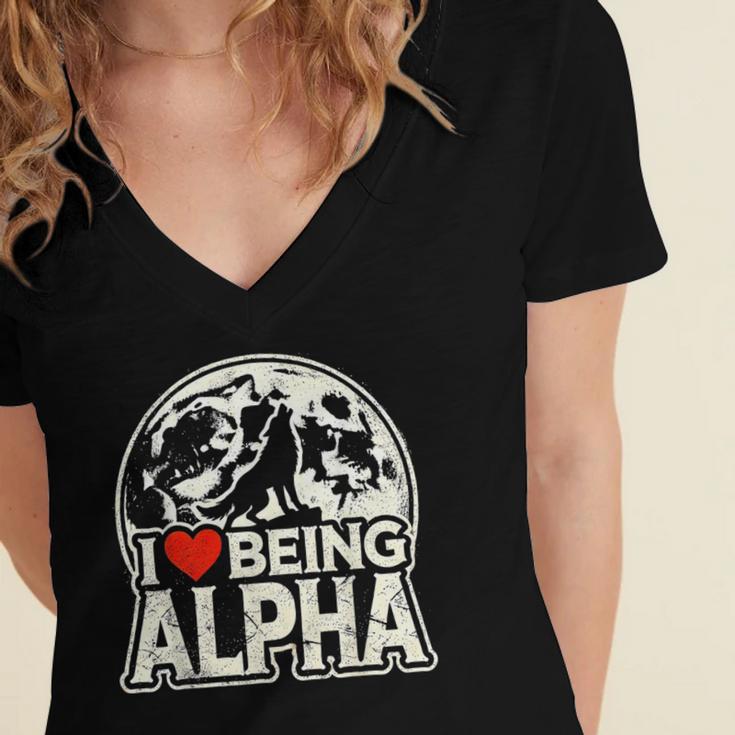 I Love Being Alpha Moonlit Wolf Meme Alpha Introvert Women's Jersey Short Sleeve Deep V-Neck Tshirt I Love Being Alpha Moonlit Wolf Meme Alpha Introvert Women's Jersey Short Sleeve Deep V-Neck Tshirt