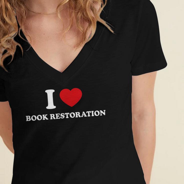 I LOVE BOOK RESTORATION Women's Jersey Short Sleeve Deep V-Neck Tshirt