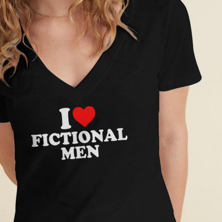 I Love Heart Fictional Men Simple Cute Books Reading Women's Jersey Short Sleeve Deep V-Neck Tshirt