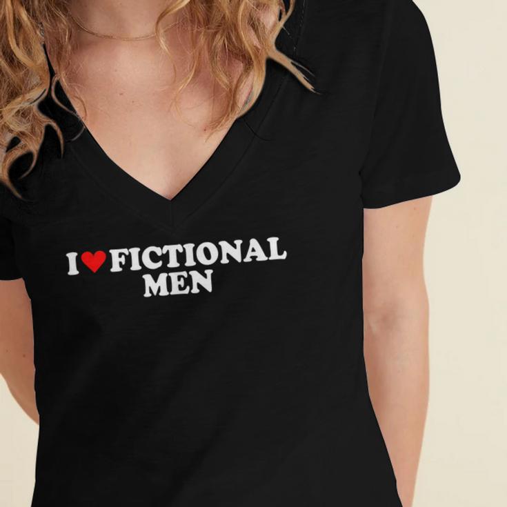 I Love Heart Fictional Men Simple Cute Reading Books Women's Jersey Short Sleeve Deep V-Neck Tshirt
