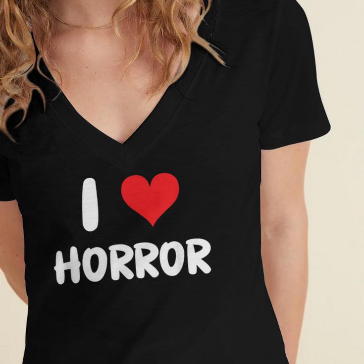 I Love Horror Heart Movies TV Show Books Writing Read Women's Jersey Short Sleeve Deep V-Neck Tshirt