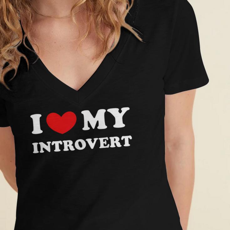 I Love My Introvert I Heart My Introvert Women's Jersey Short Sleeve Deep V-Neck Tshirt