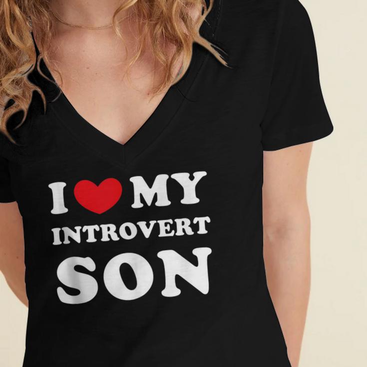 I Love My Introvert Son I Heart My Introvert Son Women's Jersey Short Sleeve Deep V-Neck Tshirt I Love My Introvert Son I Heart My Introvert Son Women's Jersey Short Sleeve Deep V-Neck Tshirt