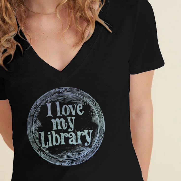 I Love My Library Medallion For Book Lover Reader Librarian Women's Jersey Short Sleeve Deep V-Neck Tshirt