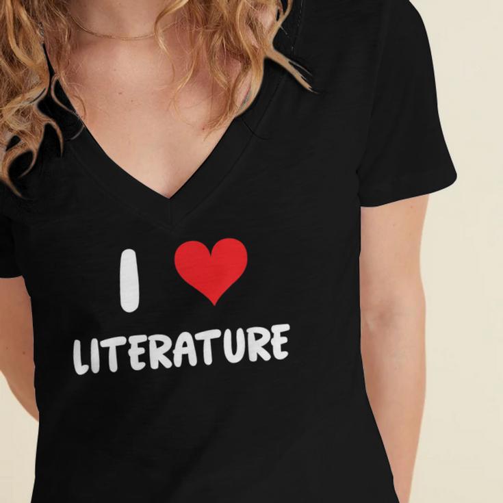 I Love Literature Heart Books Writing Reading Read Write Women's Jersey Short Sleeve Deep V-Neck Tshirt