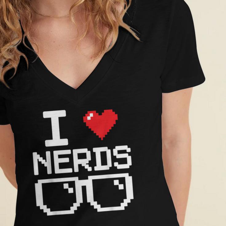 I Love Nerds I Heart Nerds For Science Book Knowledge Geeks Women's Jersey Short Sleeve Deep V-Neck Tshirt