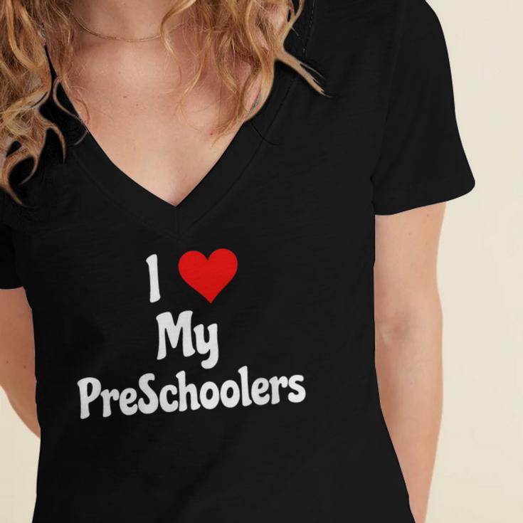 I Love My PreSchool Students Teachers Educators Graduation Women's Jersey Short Sleeve Deep V-Neck Tshirt