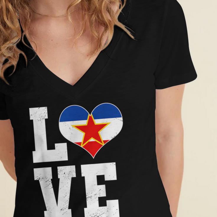 Love Yugoslavia Proud Yugoslav Nostalgia Women's Jersey Short Sleeve Deep V-Neck Tshirt Love Yugoslavia Proud Yugoslav Nostalgia Women's Jersey Short Sleeve Deep V-Neck Tshirt