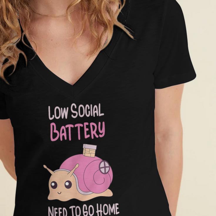 Low Social Battery Cute Snail With House Introvert Cozy Home Women's Jersey Short Sleeve Deep V-Neck Tshirt Low Social Battery Cute Snail With House Introvert Cozy Home Women's Jersey Short Sleeve Deep V-Neck Tshirt