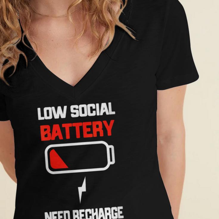 Low Social Battery Need Recharge Introvert Self-Care Women's Jersey Short Sleeve Deep V-Neck Tshirt