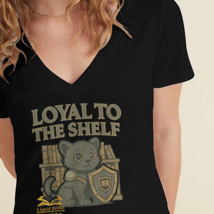 Loyal To The Shelf Knight Panther Book Lover Women's Jersey Short Sleeve Deep V-Neck Tshirt Loyal To The Shelf Knight Panther Book Lover Women's Jersey Short Sleeve Deep V-Neck Tshirt