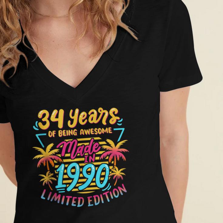 Made In 1990 Limited Edition 90s Nostalgia 34th Birthday Women's Jersey Short Sleeve Deep V-Neck Tshirt