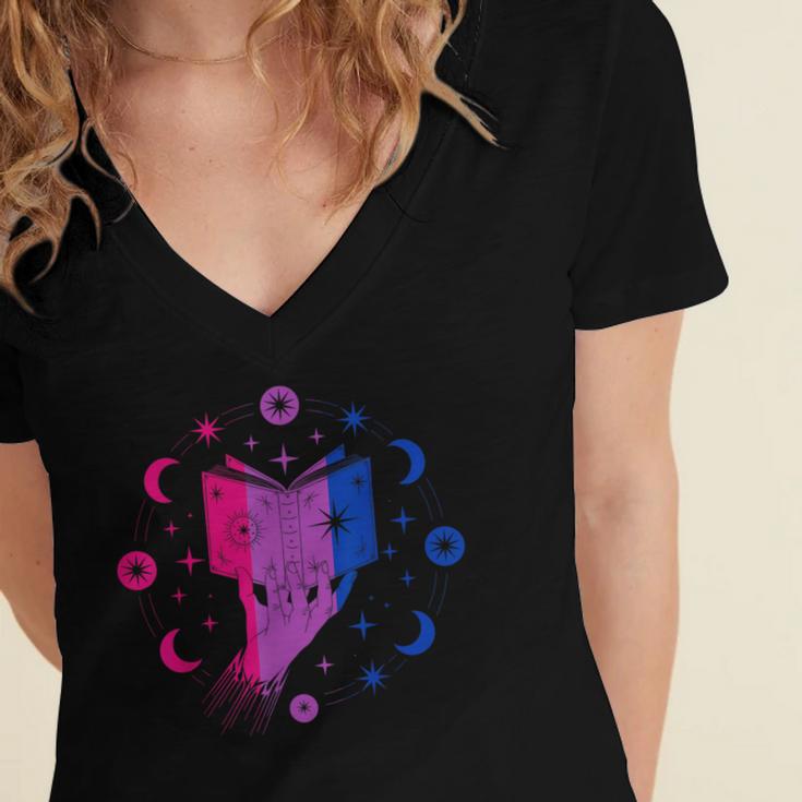 Magic Bi-Pride Book Of Cosmic Energy Women's Jersey Short Sleeve Deep V-Neck Tshirt